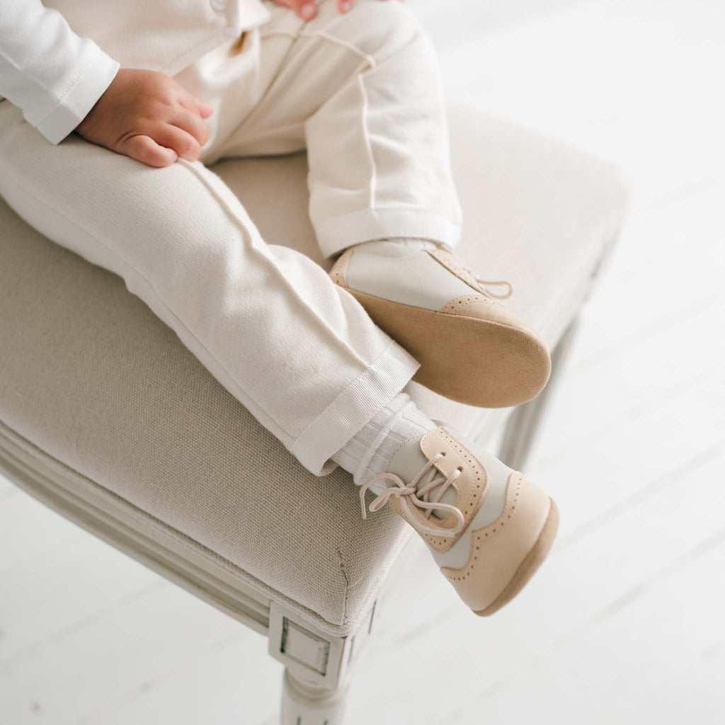 Boys Beige & Ivory Wingtip Shoes Boys Beige & Ivory Wingtip Shoes
