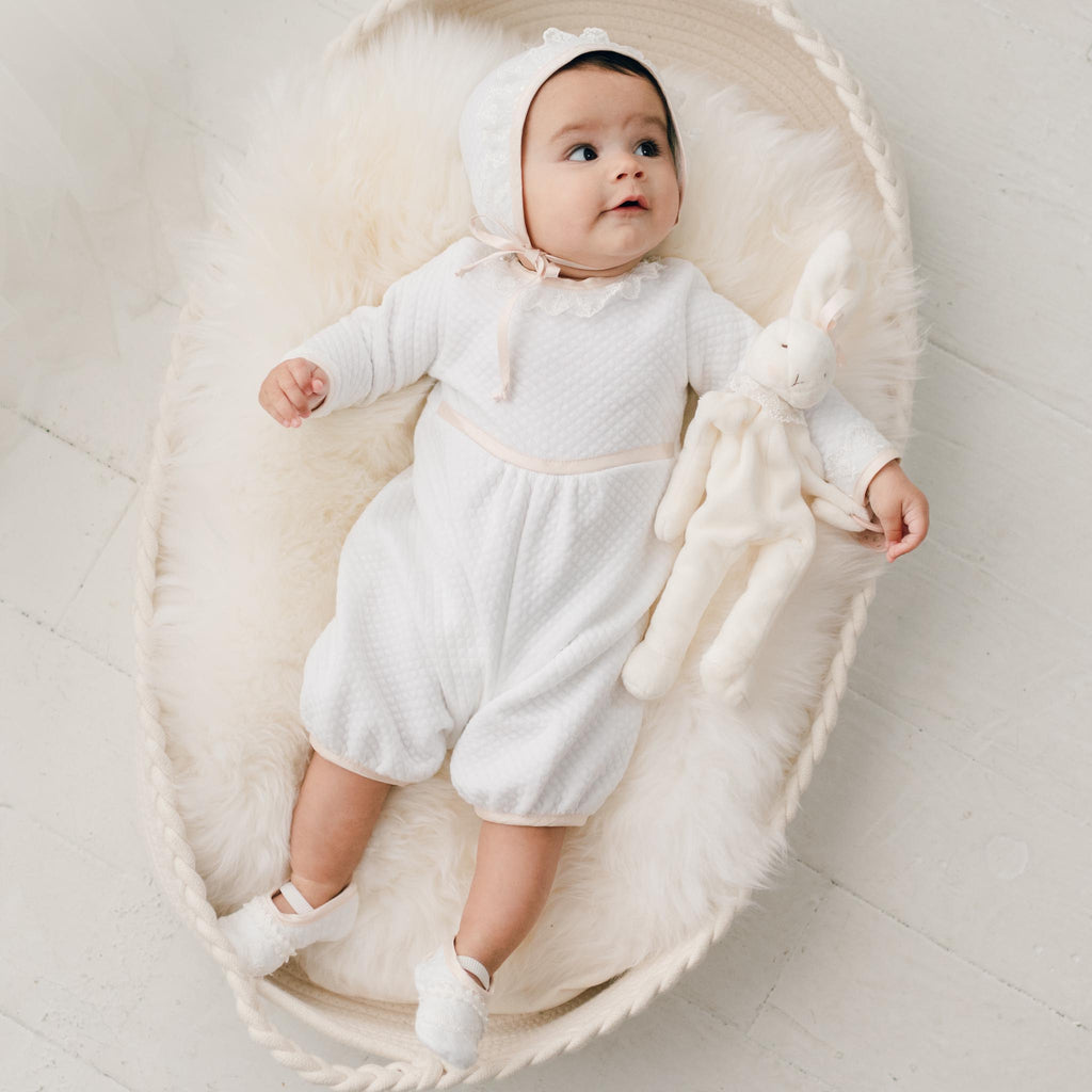 Girls Ivory Cotton Jumpsuit & Bonnet Set 'Tessa' | Baby Girl Cotton Romper and Bonnet | Bringing Home Baby Girl Jumpsuit Ivory | outlet FINAL SALE