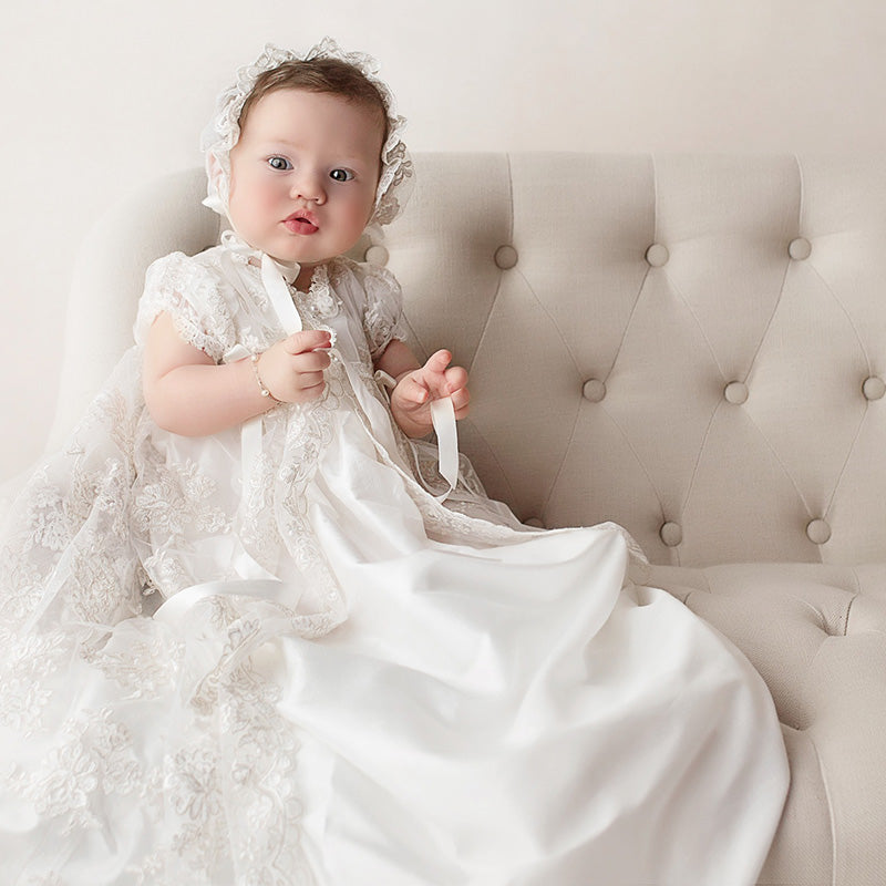 Christening Photos | Penelope Christening Gown & Bonnet