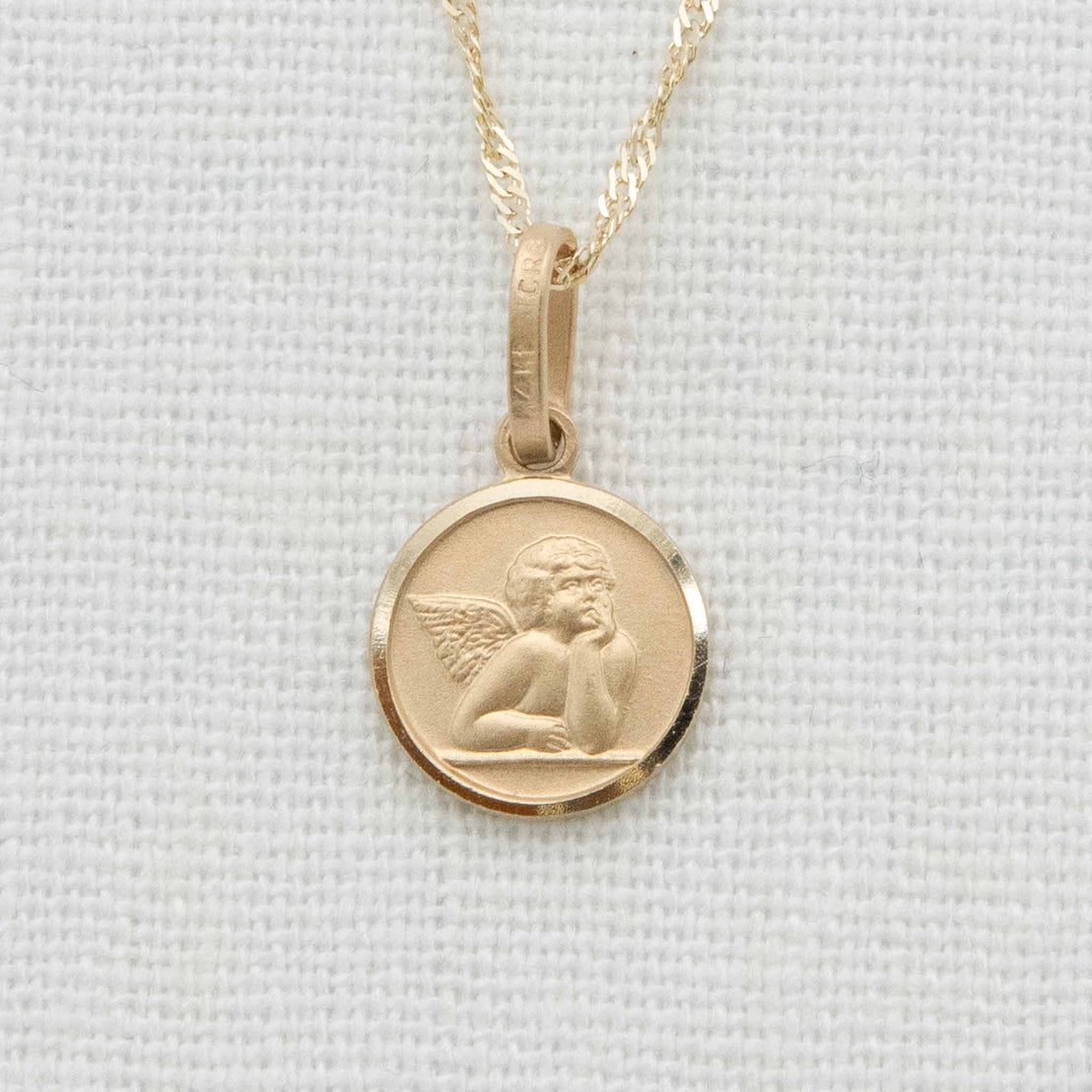 Solid gold angel charm with chain necklace