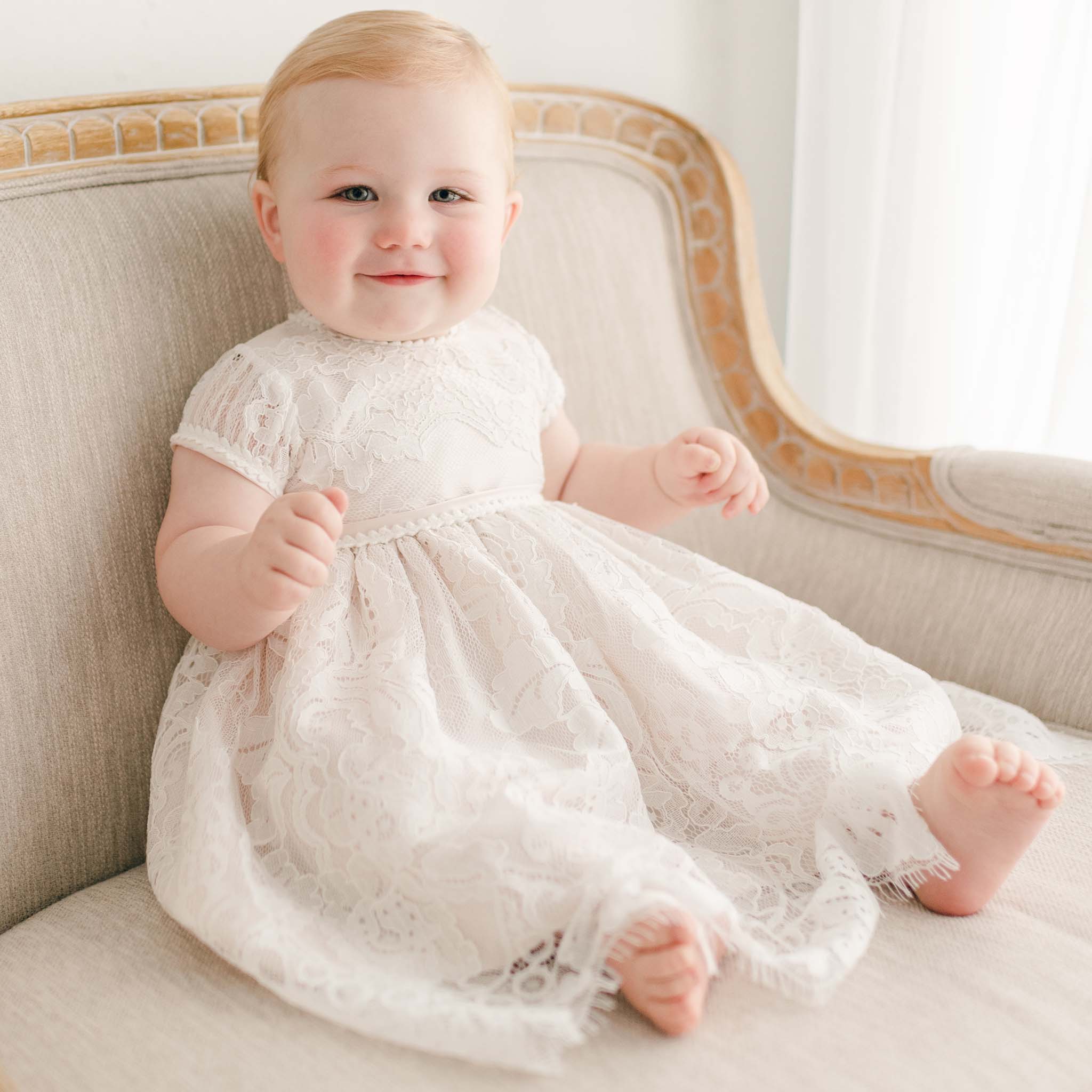 Silk Satin Bead Embroidered Lace Applique Christening Gown