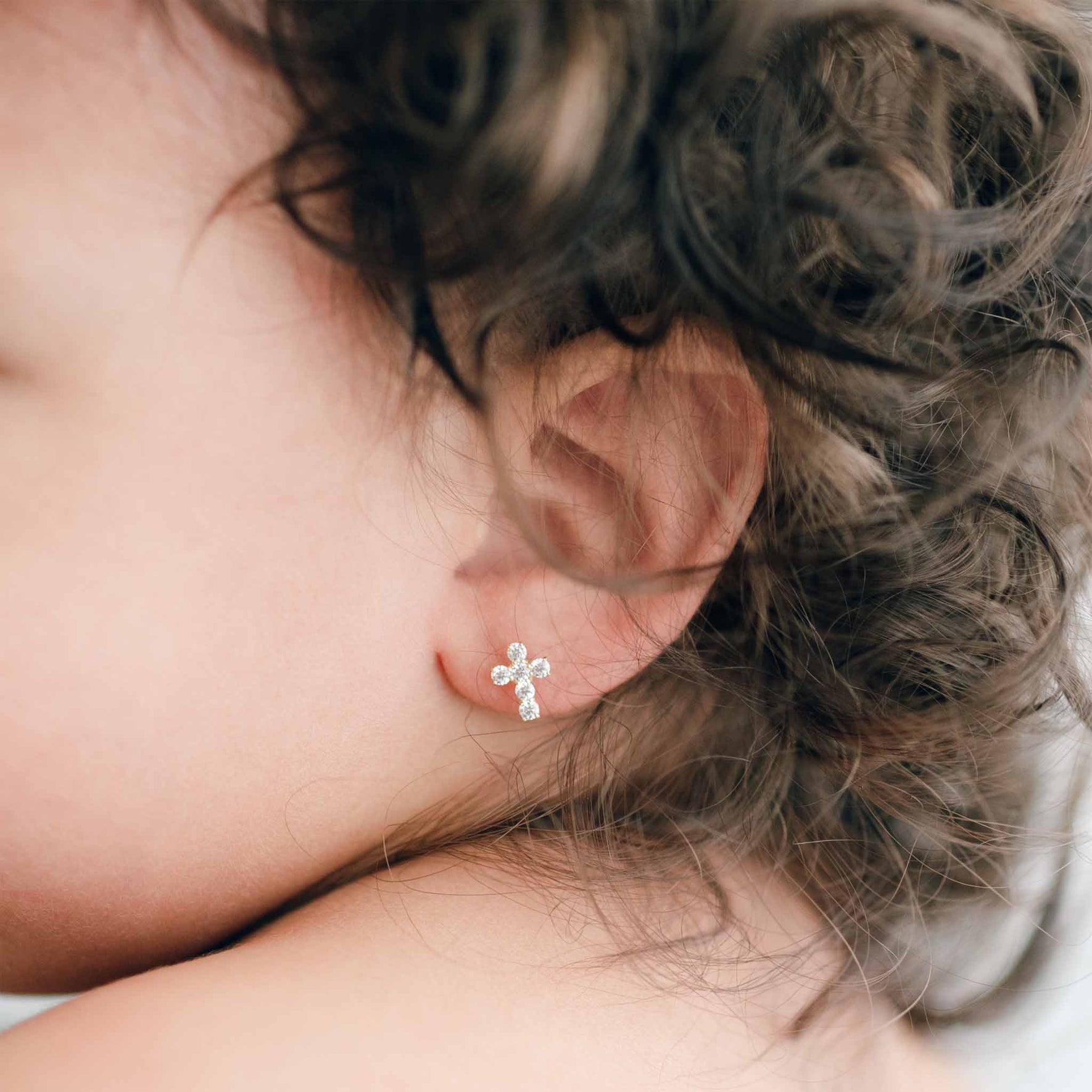 14k Gold & Stone Cross Earrings