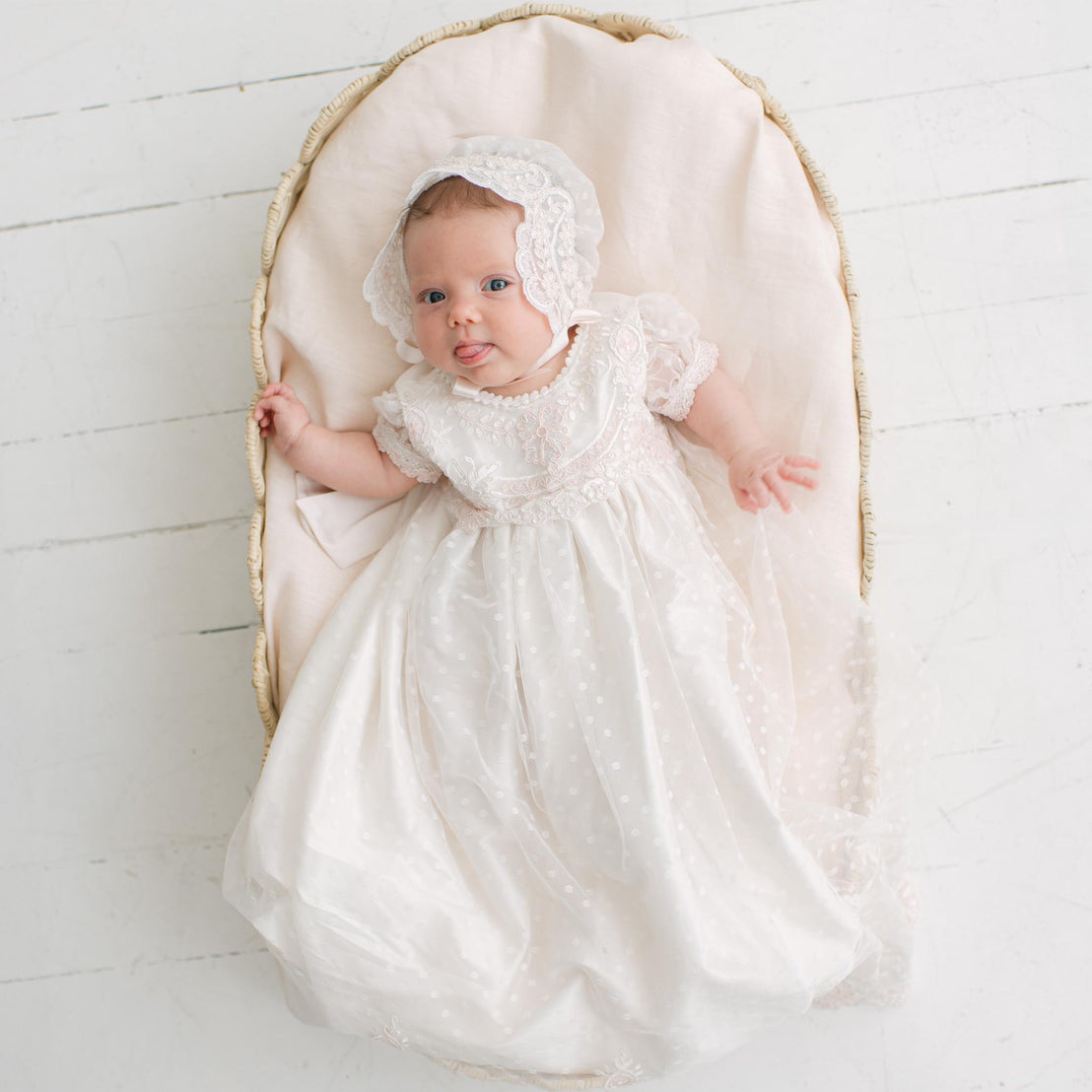 Elizabeth Newborn Christening Gown & Bonnet