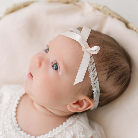 Elizabeth Silk Ribbon Christening Headband