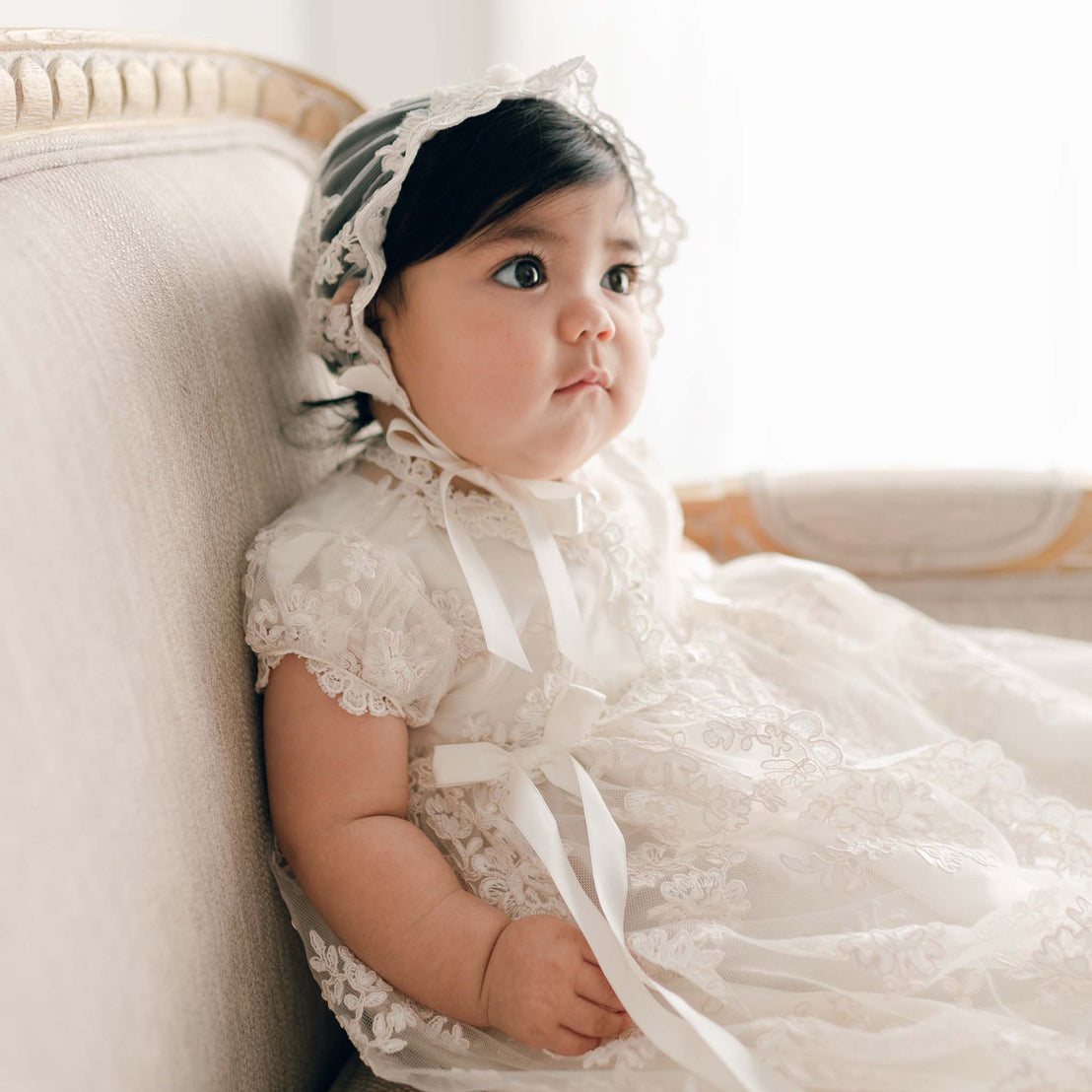 Baby girl heirloom style bonnet and baptism gown