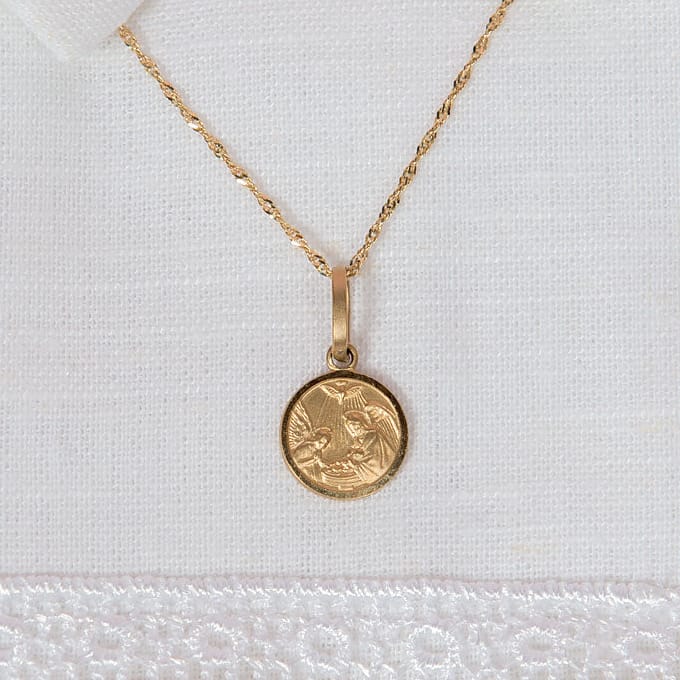 14K Solid Gold Baptism Charm with Chain