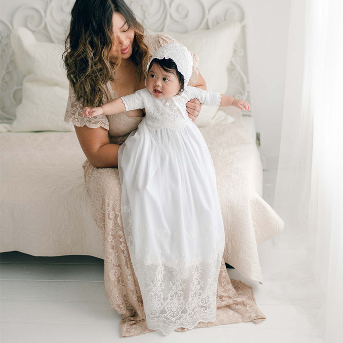 elegant baptism dresses for mom Mommy and Me Dress, Dress Mom, Christening Gown, White Princess Dress, Matching Mother Daughter, Lace Dress, Dress 2 / 5 this neutral gown offers the ultimate blend of reverence and quiet luxury style Bluebell Baptism Dress - Nr