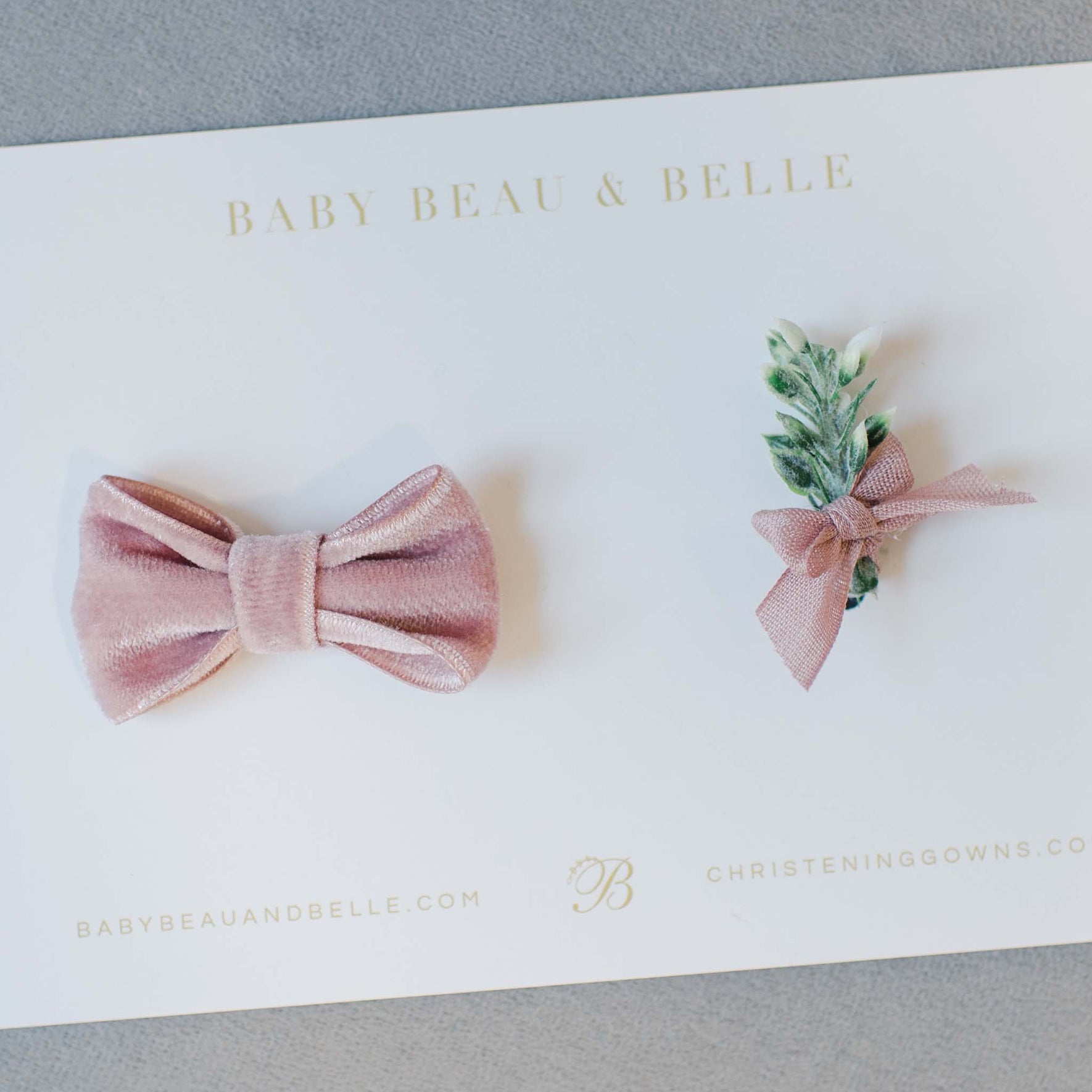 Flat lay photo Ezra Mauve Bowtie and Boutonniere 