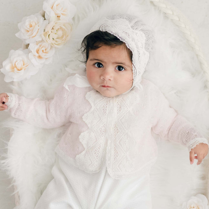 Hailey pink knit sweater and bonnet