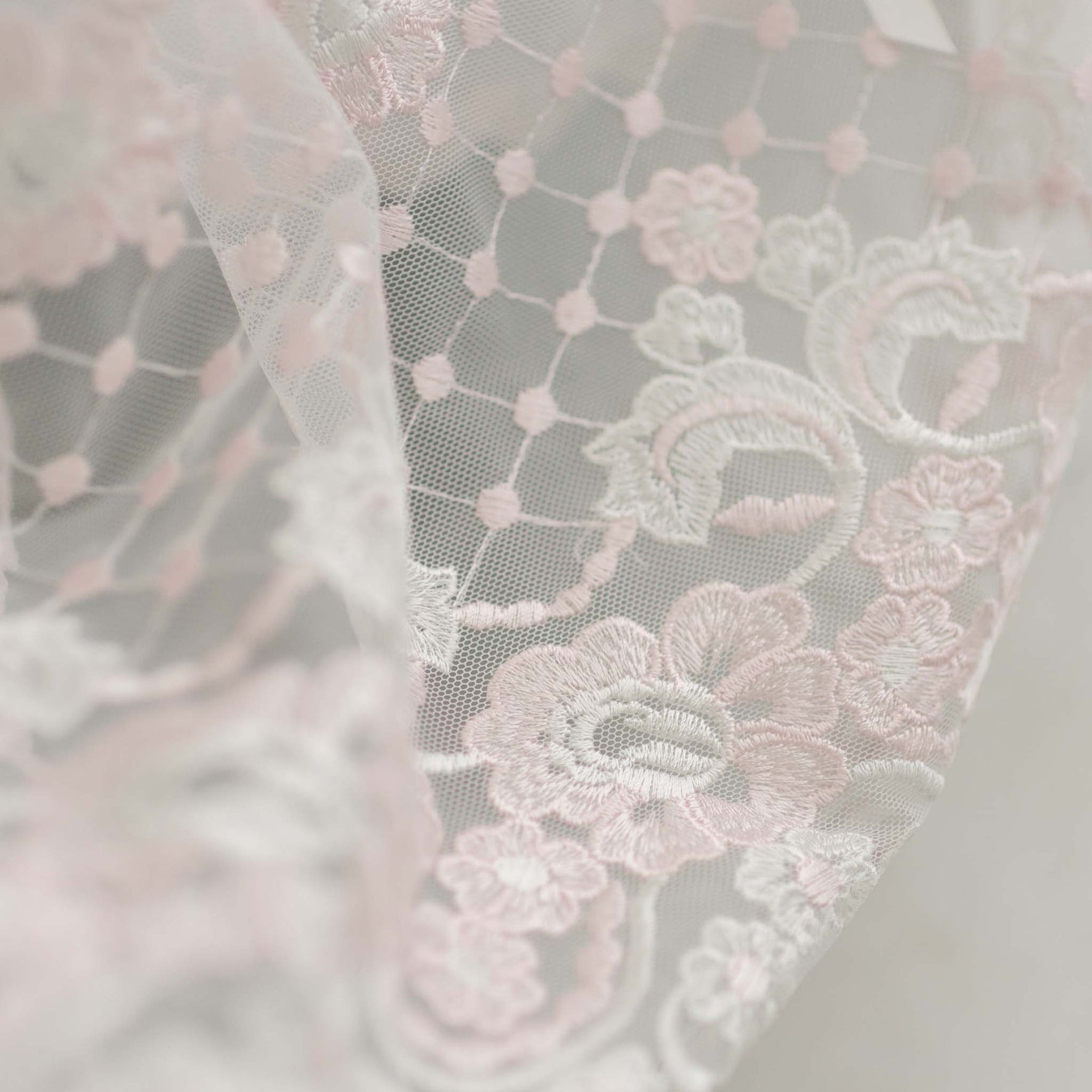 Baby girl christening gown pink and ivory floral lace