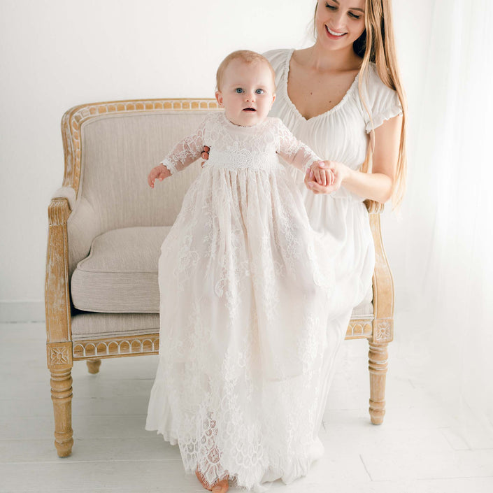 white christening dresses for infants Baby Girl Dress G059 Ties in back with a sash for a nearly custom fit to her Heirloom Christening Gowns, Strasburg Children