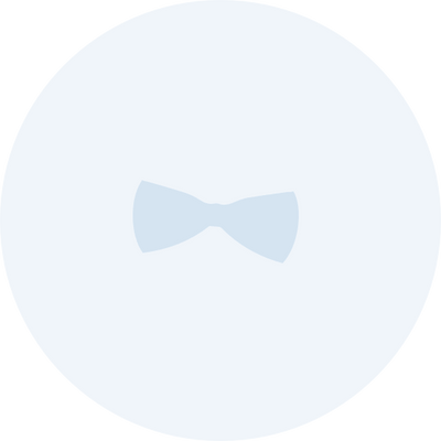 A light gray circle contains a simple light gray bow tie graphic in the center. The background is a slightly darker shade of gray.
