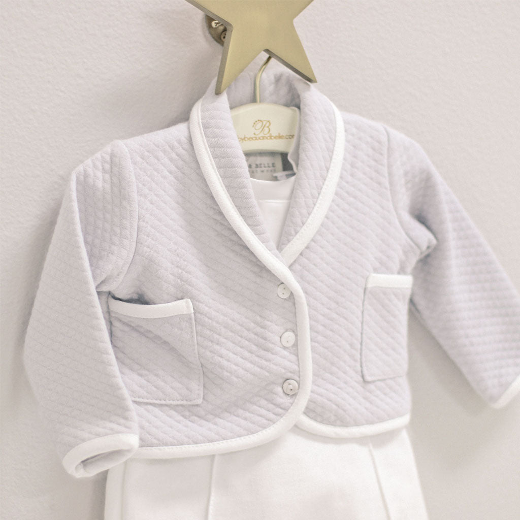 Asher gray baptism suit for boy. 