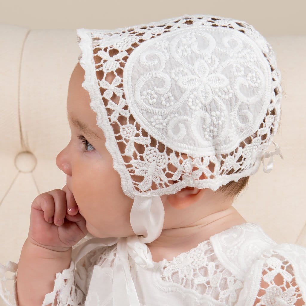 Adeline Lace Christening Gown & Bonnet - 