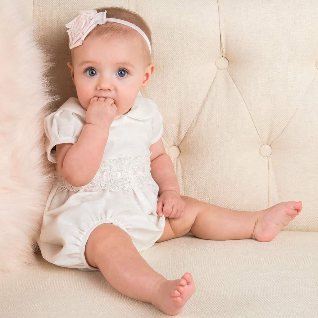 Emma Linen Rose Christening Headband - Girls Headband