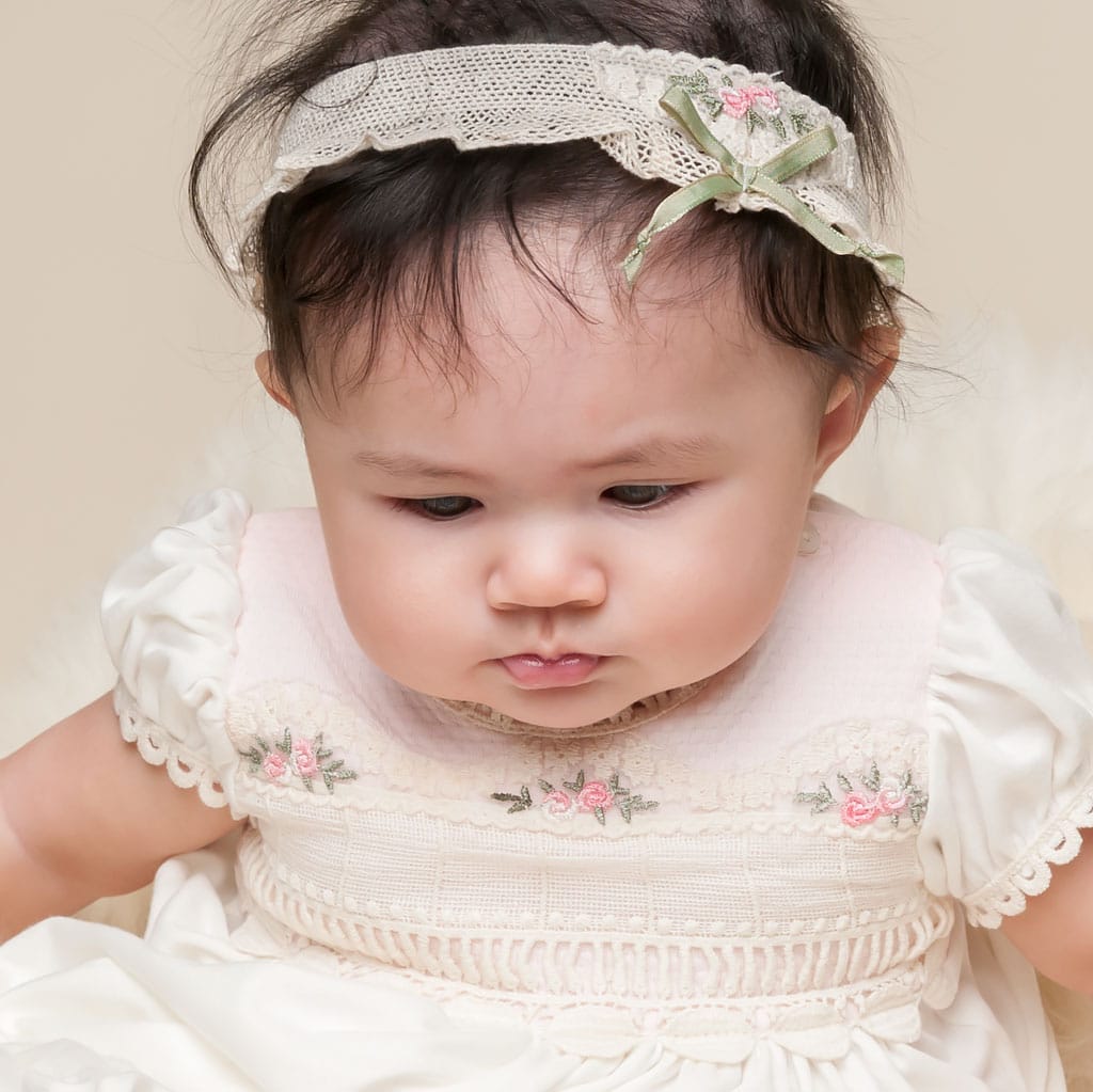 Natalie bodice lace detail and headband on baby