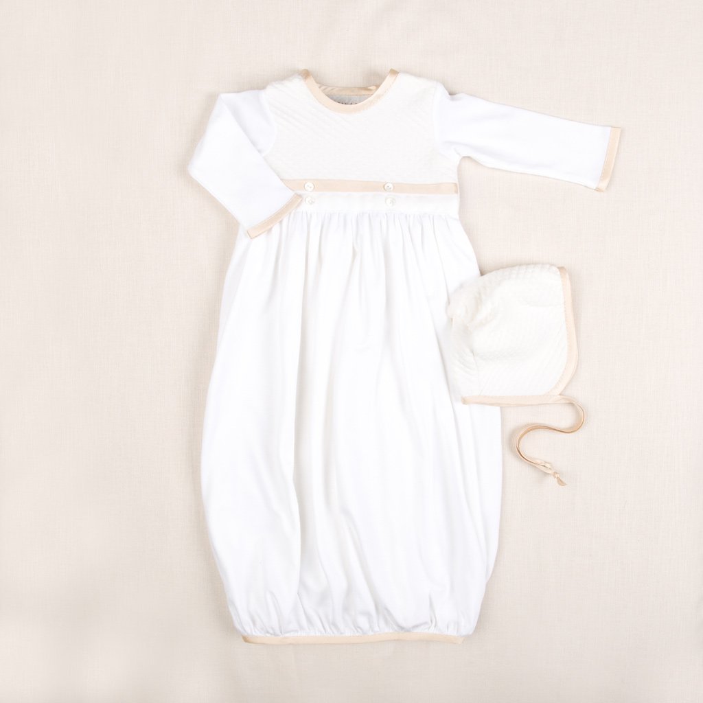 Flat lay photo of the Liam Cotton Newborn Gown